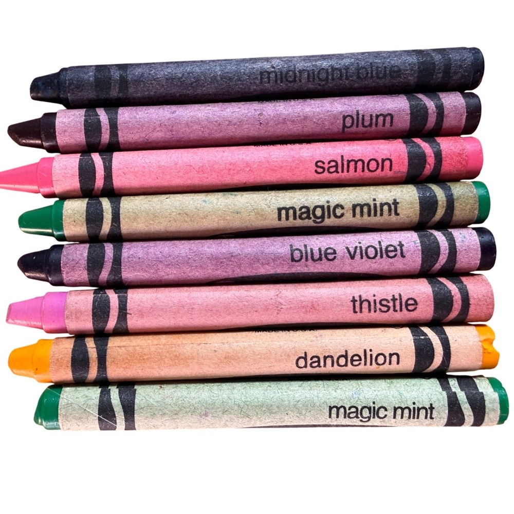 Vintage retired crayola crayon lot including dandelion magic mint and thistle